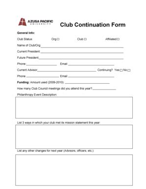 Fillable Online apu Club Continuation Form - apu Fax Email Print ...