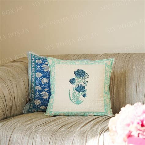 Buy Blue Zunaira Floral Printed Cotton Cushion Cover Online in India ...
