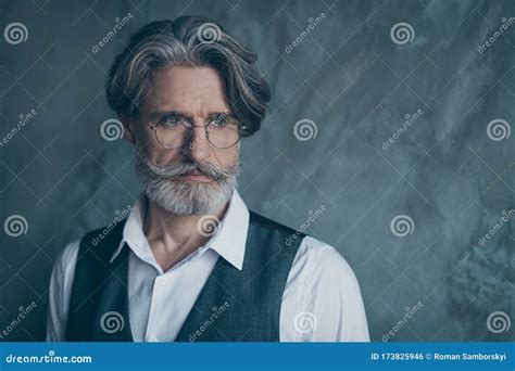 Portrait of Minded Pensive Old Rich Wealthy Man Worker Look Copy Space ...