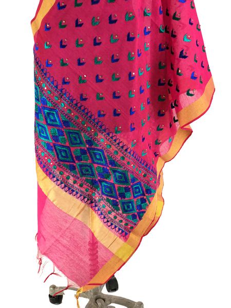 Hand-embroidered Chanderi Stole – Just Phulkari