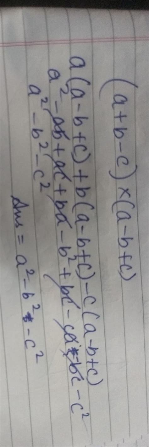 On multiplying a + b - c and a – b + c, product is( ‘^’ sign indicates ...