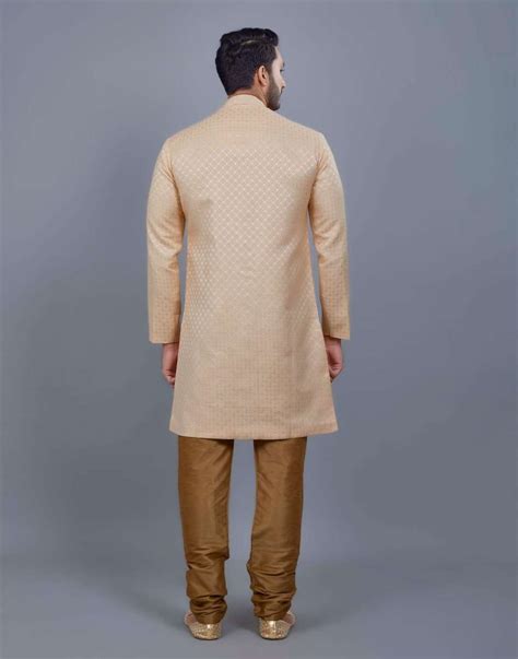 Self Brocade Silver Zari Work Semi Indo – De Royal Mens Ethnic