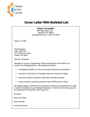 Bulleted Cover Letter - Fill and Sign Printable Template Online