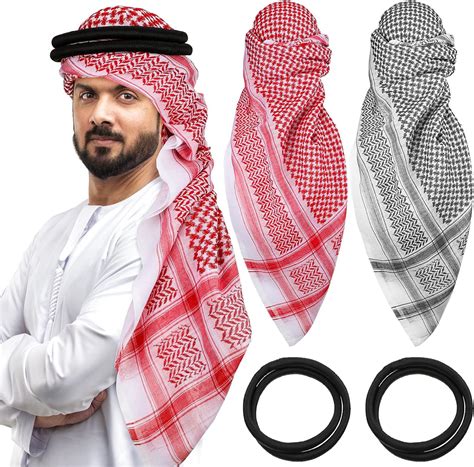Funtery 2 Pcs Arab Head Scarf for Men with Lgal Aqel Rope Middle East ...