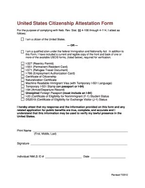 Fillable Online ndbf ne United States Citizenship Attestation Form For ...