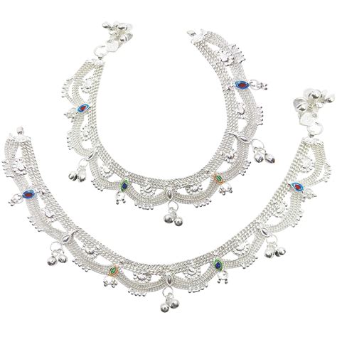 Fresh Vibes Meenakari Fancy Silver Hanging Jhalar Payal Set for Women ...