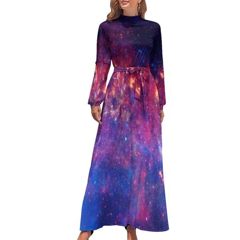 Dark Blue Galaxy Dress Vivid Sparkle Stars Elegant Maxi Dress Street ...