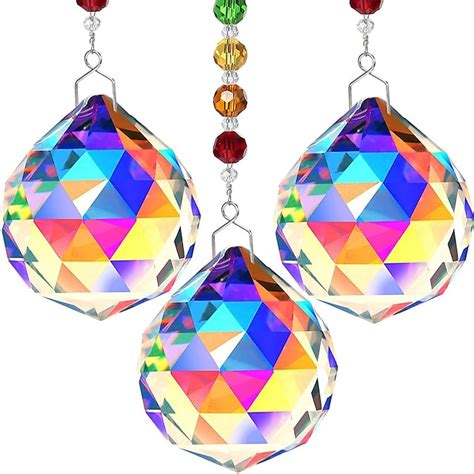 3pcs Crystal Suncatcher Prism Hanging Boho Decor Sun Catcher Window ...