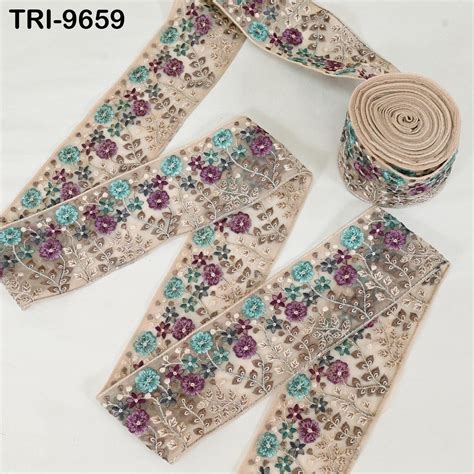 9 Yard Beige Embroidery Ribbons Border Floral Embroidered Fabric Trims ...