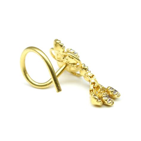 Gold Plated 22g Dangle Corkscrew Nose Stud – Karizma Jewels