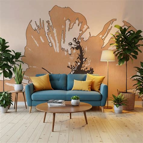 Terra Bloom Silhouette Wall Mural in Earthy Floral Tones