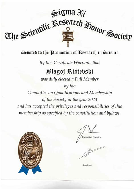 I am duly elected as a full member of Sigma XI - the scientific ...