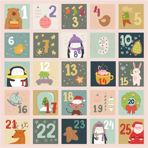 Advent calendar with beautiful and charming illustrations | Premium Vector