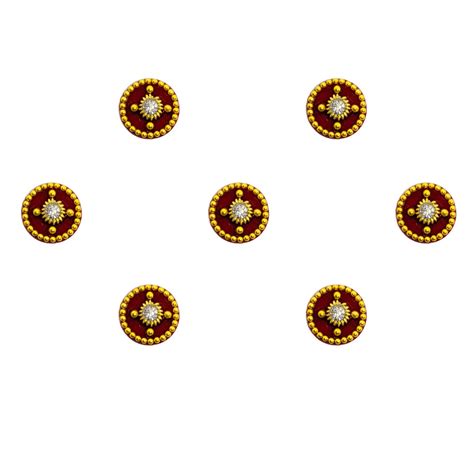 Comet Busters Beautiful Round Maroon Velvet Bindi With Gold Beads and