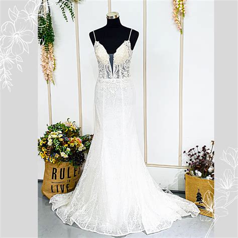 203BYW02 Caleena Spaghetti Straps Deep V lace Glitters trumpet wedding dress - That White Dress ...