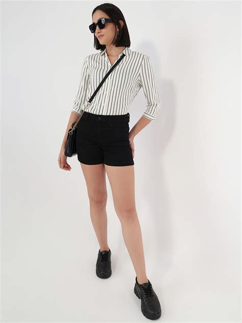 Buy Women White/Black Slim Fit Stripe Shirt | Kraus Jeans