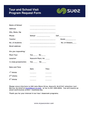 Fillable Online Tour and School Visit Program Request Form Fax Email ...