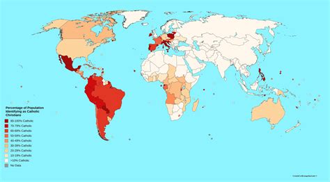 Percentage of the Population by Country Identifying as Catholic Christians. Catholics make up ...