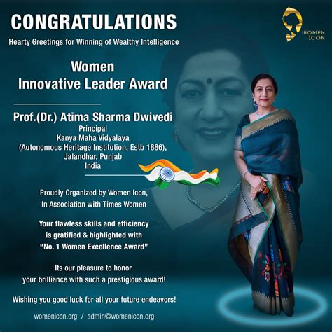 Prof.(Dr.) Atima Sharma Dwivedi has bagged Women Innovative Leadership ...