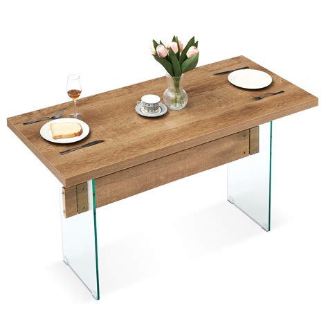 ivinta Modern White Dining Table, High Glossy Dining Room Table for 4 ...
