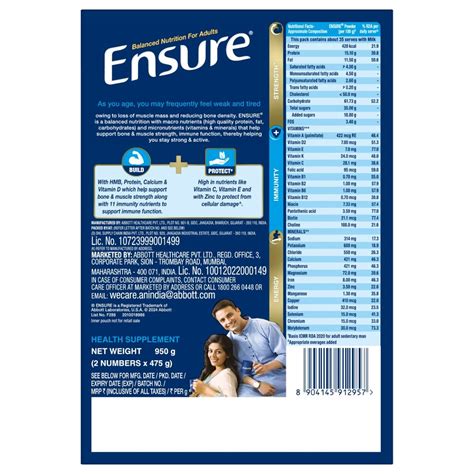 Buy Ensure Balanced Nutrition Chocolate Flavour Powder for Adults, 950 ...