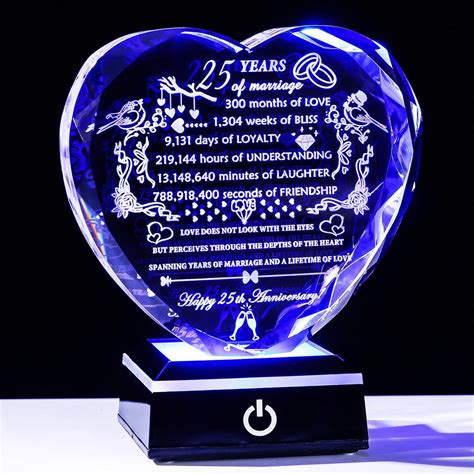 Amazon.com: YWHL 25th Wedding Anniversary Crystal Gifts with LED Base ...