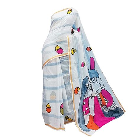 Buy YUYUDHANA Women Malmal Pure Cotton Saree Butic Hand Painting Saree ...