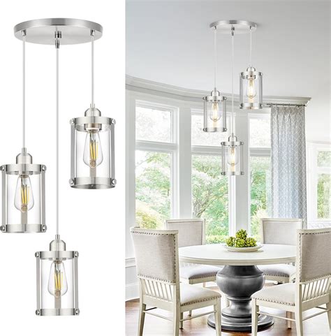 Osimir 3-Light Pendant Lighting, Brushed Nickel Dining Room Chandelier ...