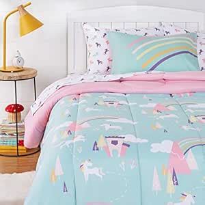 AmazonBasics Kids Easy-Wash Microfiber Bed-in-a-Bag Bedding Set - Twin ...