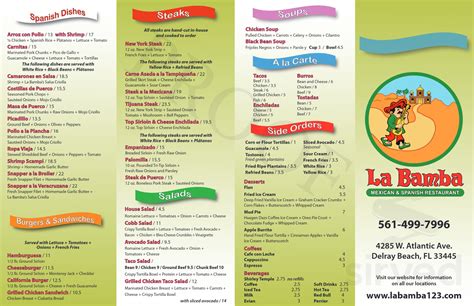 Menu for La Bamba Mexican & Spanish Restaurant - North Palm Beach, FL ...