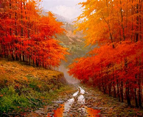 Miguel Peidro - Contemporary Autumn Landscape Painting 'Fall' by Miguel Peidro at 1stDibs
