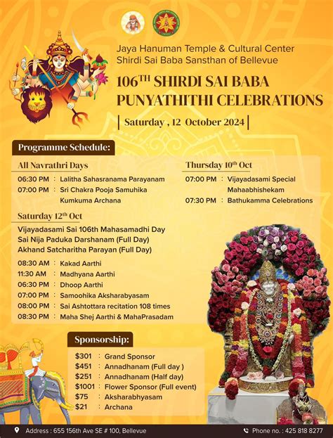 106th Shirdi Sai Baba Punyathithi Celebrations, 655 156th Ave SE Suite ...