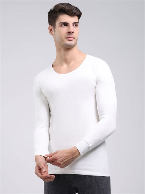 Buy Men White Solid Round Neck Full Sleeve Thermal Vest Online in India ...