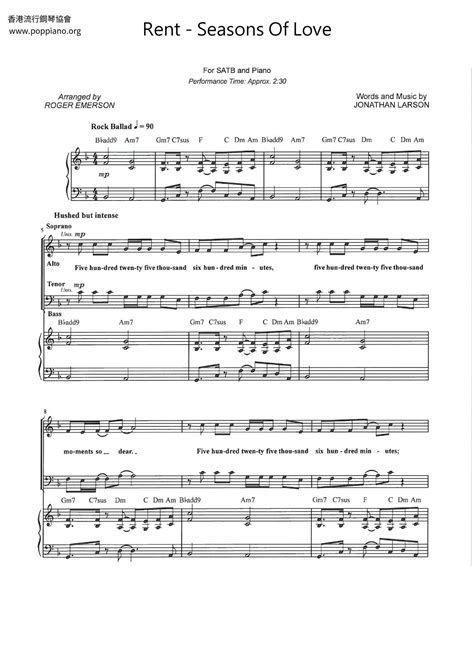 Rent-Seasons Of Love Sheet Music pdf, - Free Score Download ★