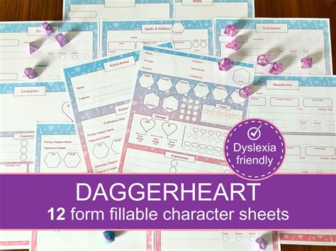Daggerheart Character Sheets 12 Form Fillable Printable Set With ...