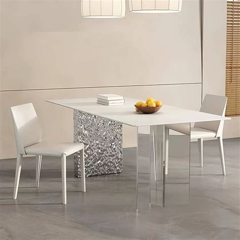 Modern rectangular white and silver dining table made – SHAGHAF HOME