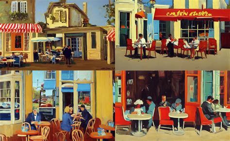 a quaint French café, by William Eggleston | Stable Diffusion - painting of quaint french cafe