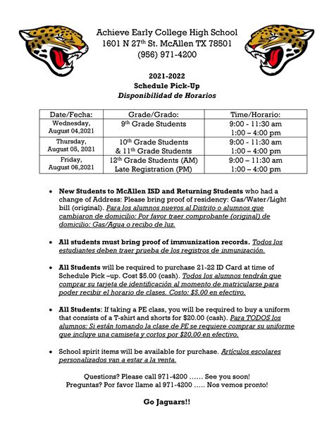 High School Schedule Pickups | McAllen Independent School District