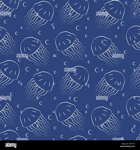Cute sea and ocean cartoon jellyfish sketch pattern. Seamless pattern ...