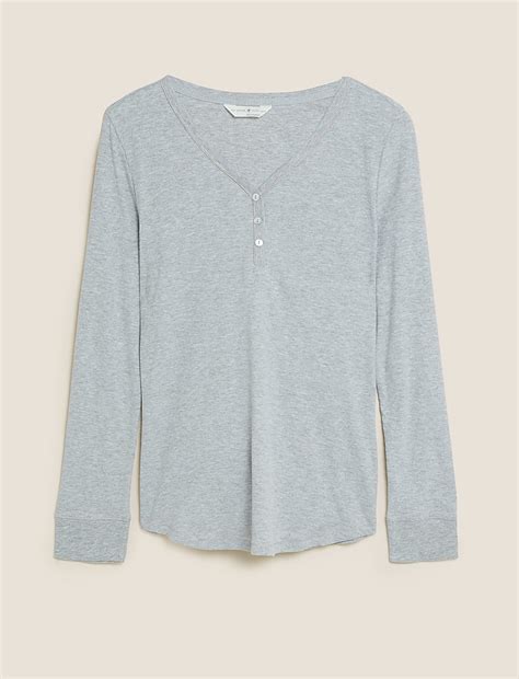 Buy Cotton Ribbed Henley Top at Marks & Spencer