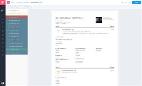 Image result for Script Breakdown Sheet