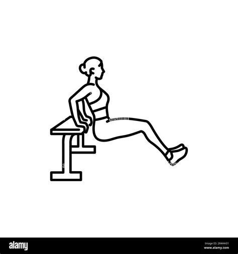 Woman doing reverse push ups using bench black line icon. Pictogram for ...