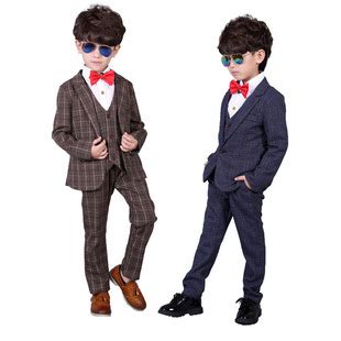 儿童小西装男童套装韩版秋季新款2021男孩西服格子三件套宝宝礼服-阿里巴巴
