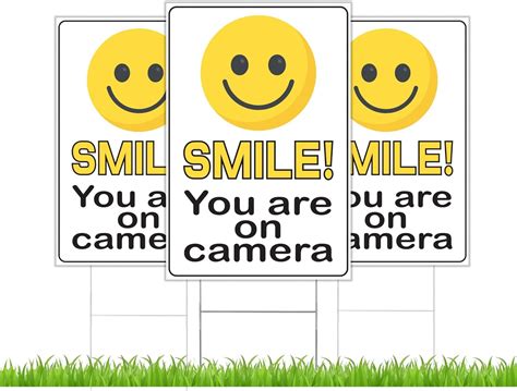 Amazon.com : Pack of 3 Funny Smile You're On Camera Yard Signs with H ...