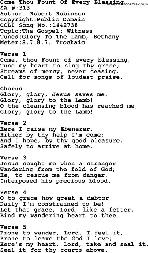 Salvation Army Hymnal Song: Come Thou Fount Of Every Blessing, with ...