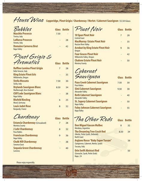 Rustic Table menu in Pawleys Island, South Carolina, USA
