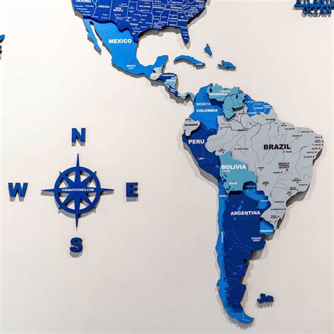 3D Tory Blue Wooden World Map for wall • The Map Store