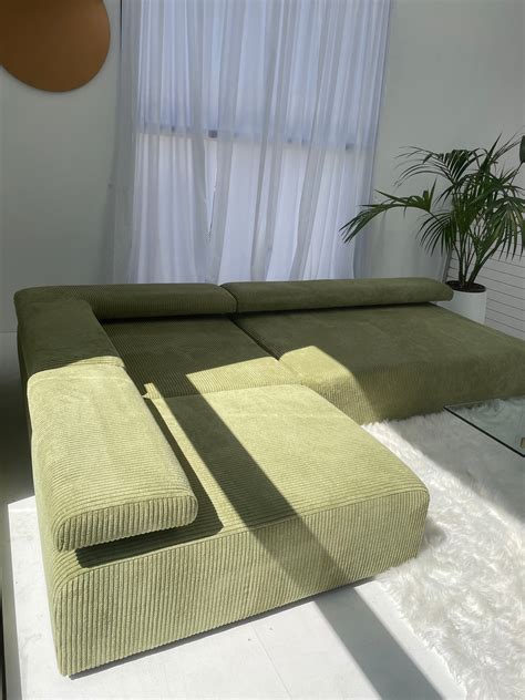 Green Modular Corduroy Sofa - Curated Spaces