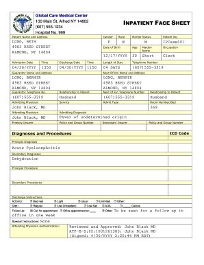 Face Sheet Nursing - Fill Online, Printable, Fillable, Blank | pdfFiller