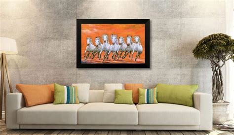 Nobility Seven Lucky Running Vastu Horses Painting made up in syntheti